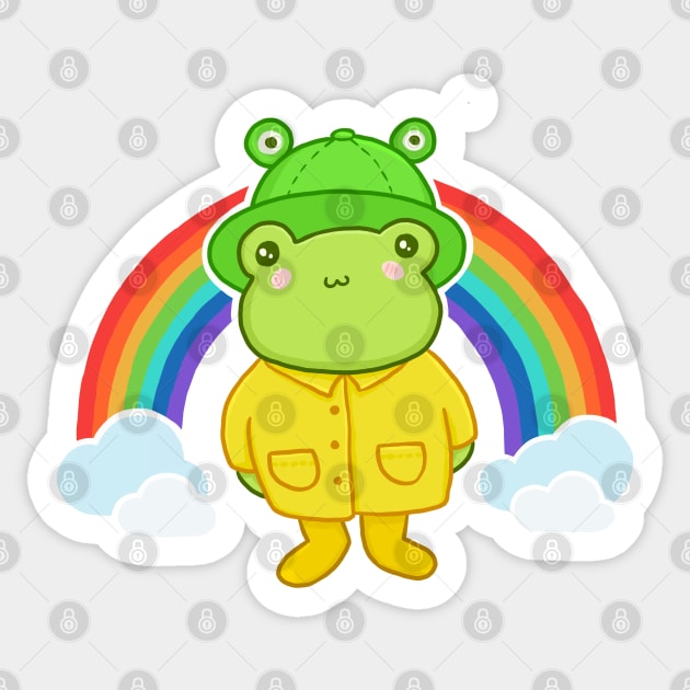 Cute Frog with Hat Rainbow Kawaii Aesthetic Cottagecore Frog. Funny Froge in froggie bucket hat. Bright rainbow colors Sticker by Ministry Of Frogs